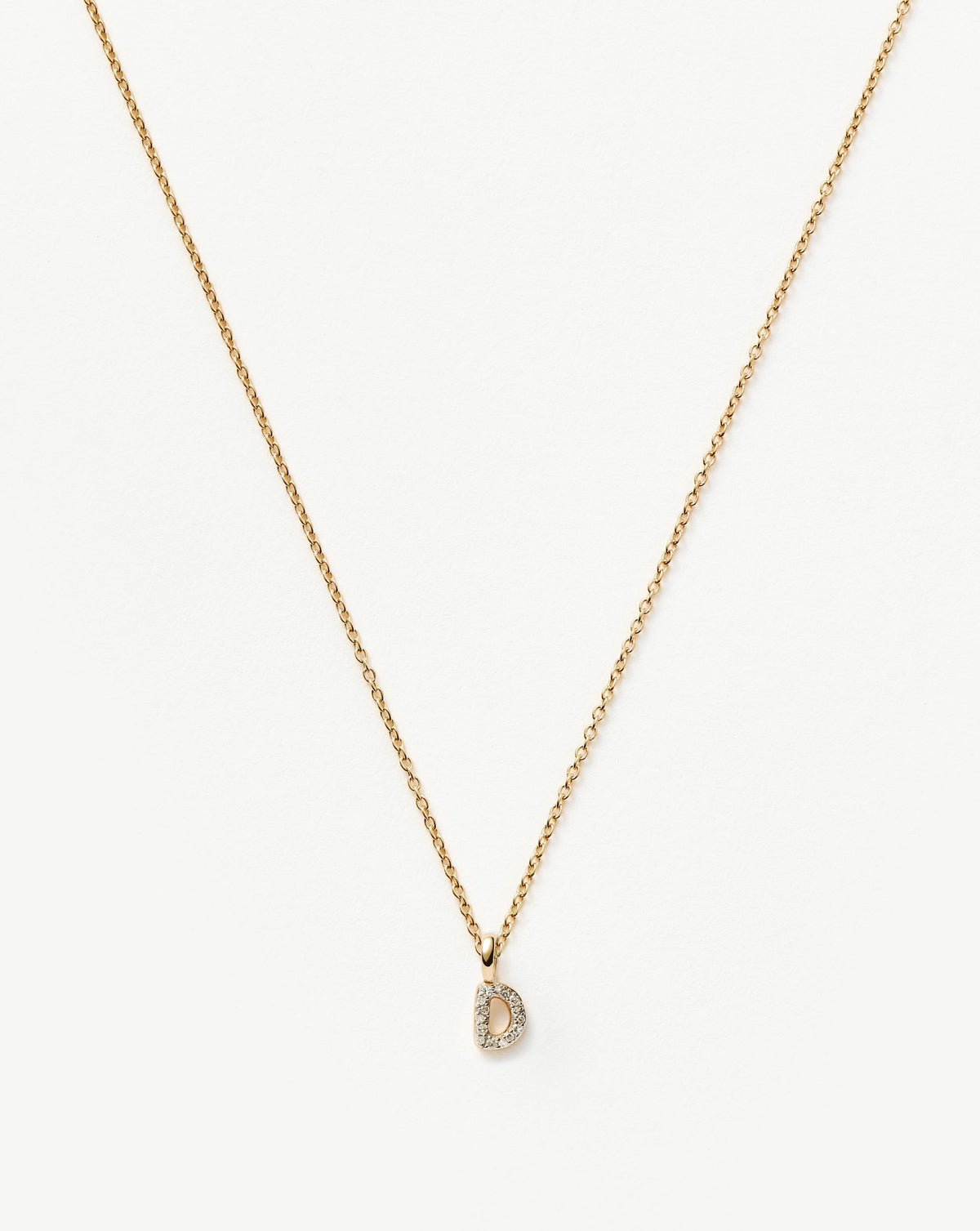 Solid Gold Diamond Initial Mini Pendant Necklace - D | 14ct Solid Yellow Gold Plated/Diamond