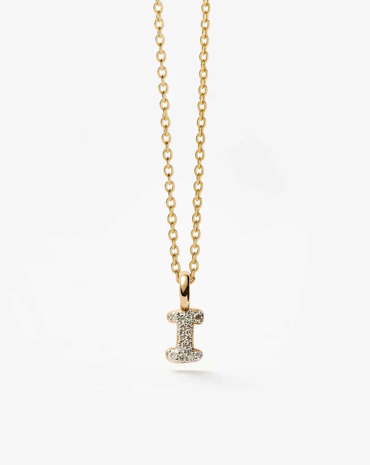 Solid Gold Diamond Initial Mini Pendant Necklace - I | 14ct Solid Yellow Gold Plated/Diamond