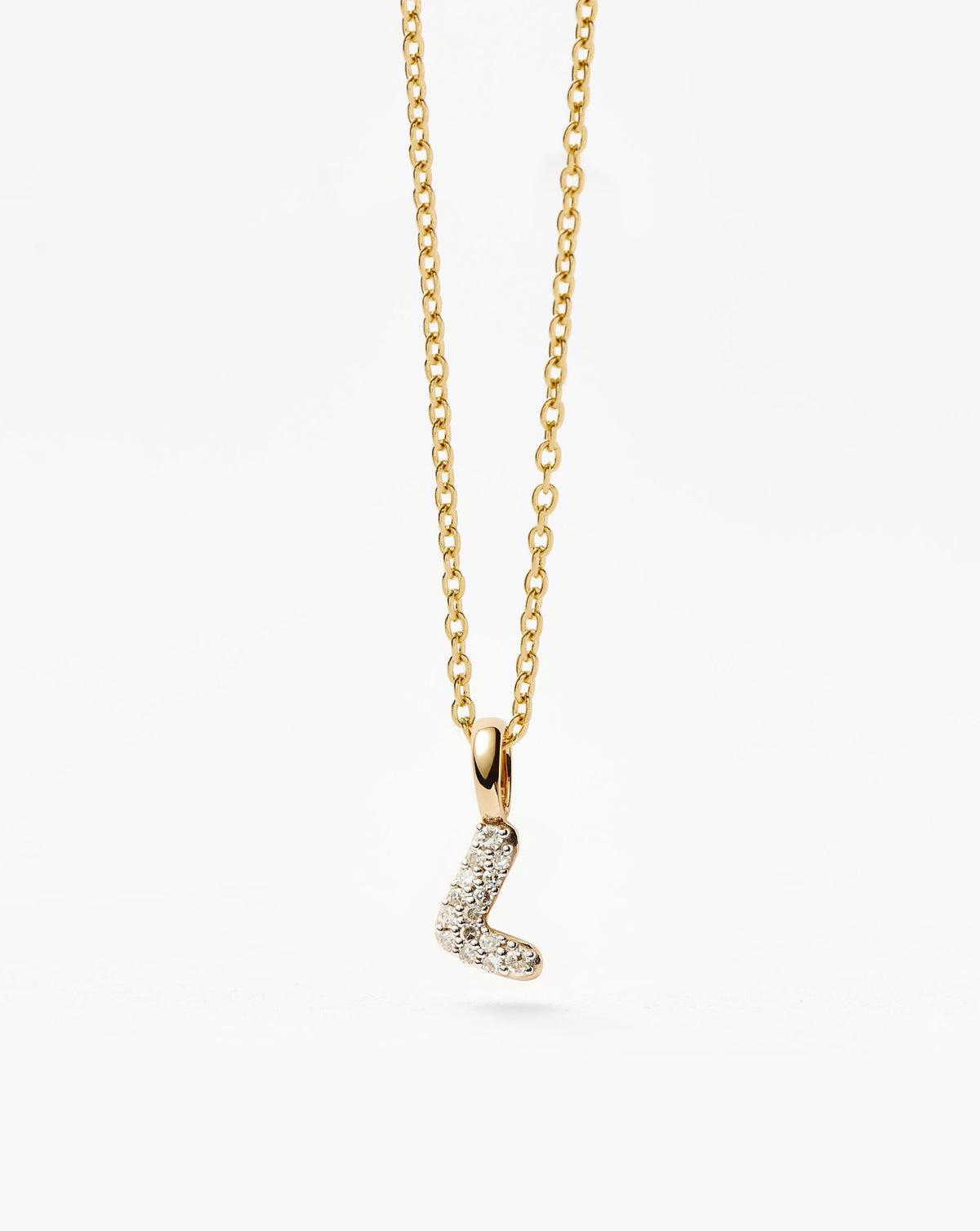 Solid Gold Diamond Initial Mini Pendant Necklace - L | 14ct Solid Yellow Gold Plated/Diamond