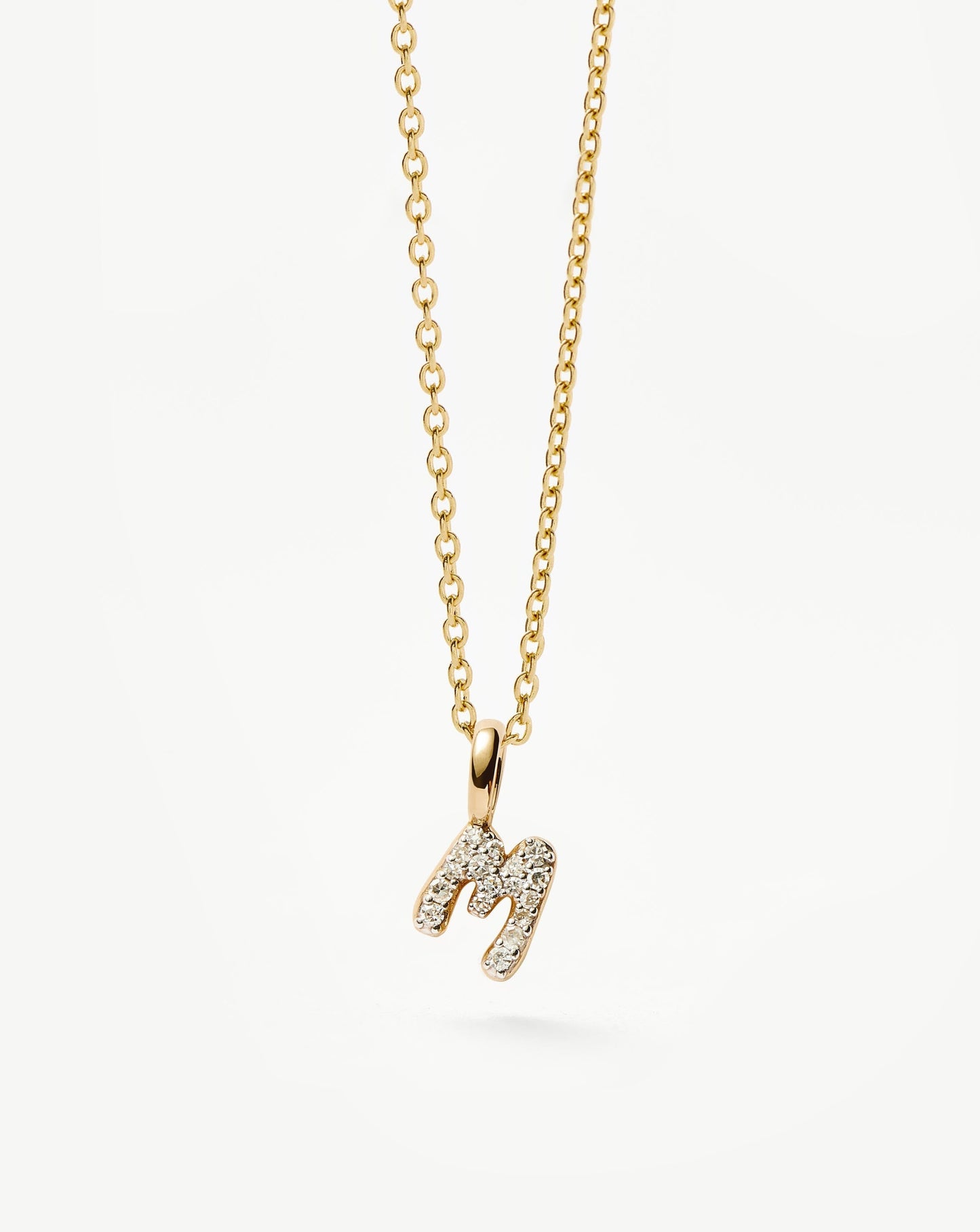Solid Gold Diamond Initial Mini Pendant Necklace - M | 14ct Solid Yellow Gold Plated/Diamond