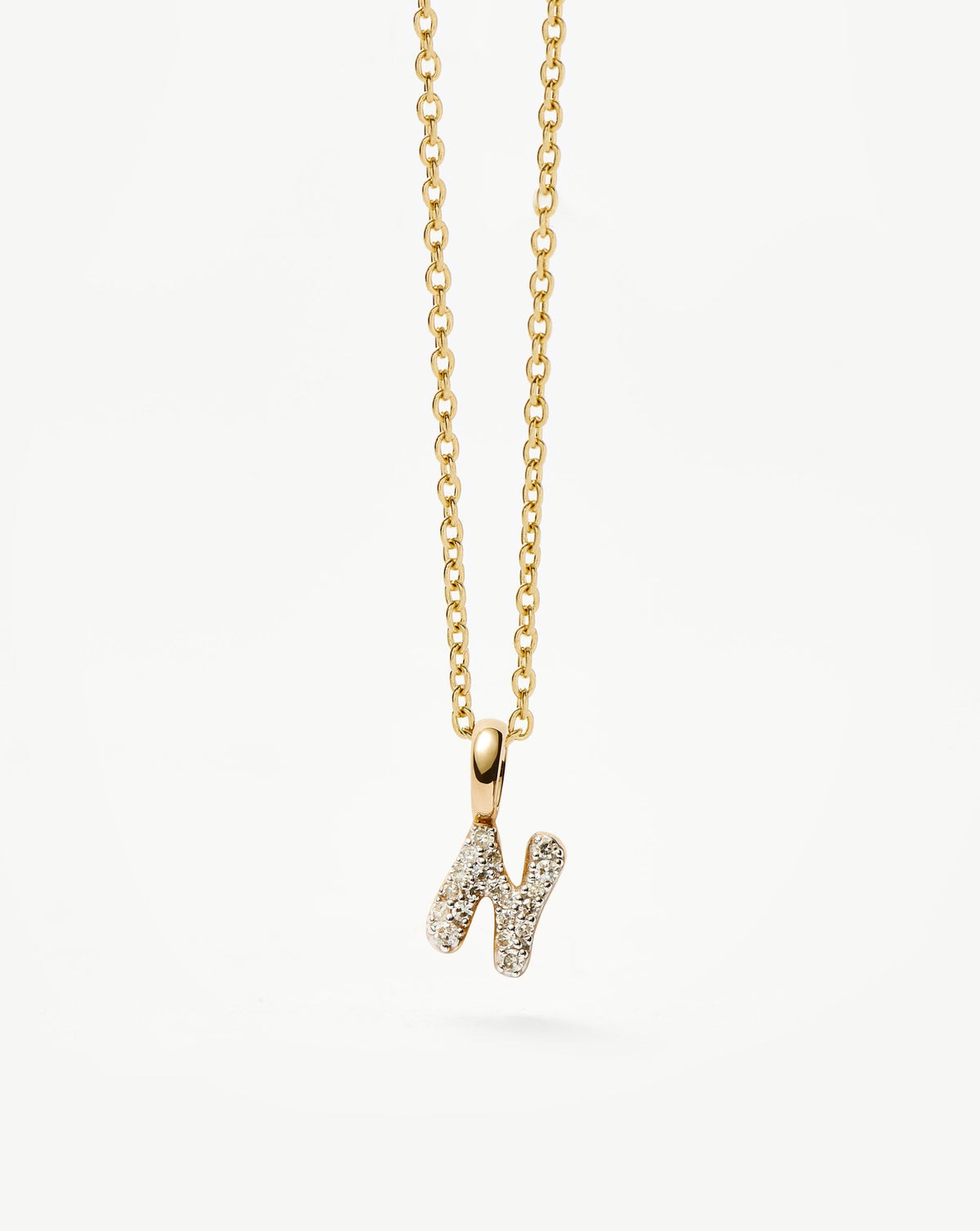 Solid Gold Diamond Initial Mini Pendant Necklace - N | 14ct Solid Yellow Gold Plated/Diamond