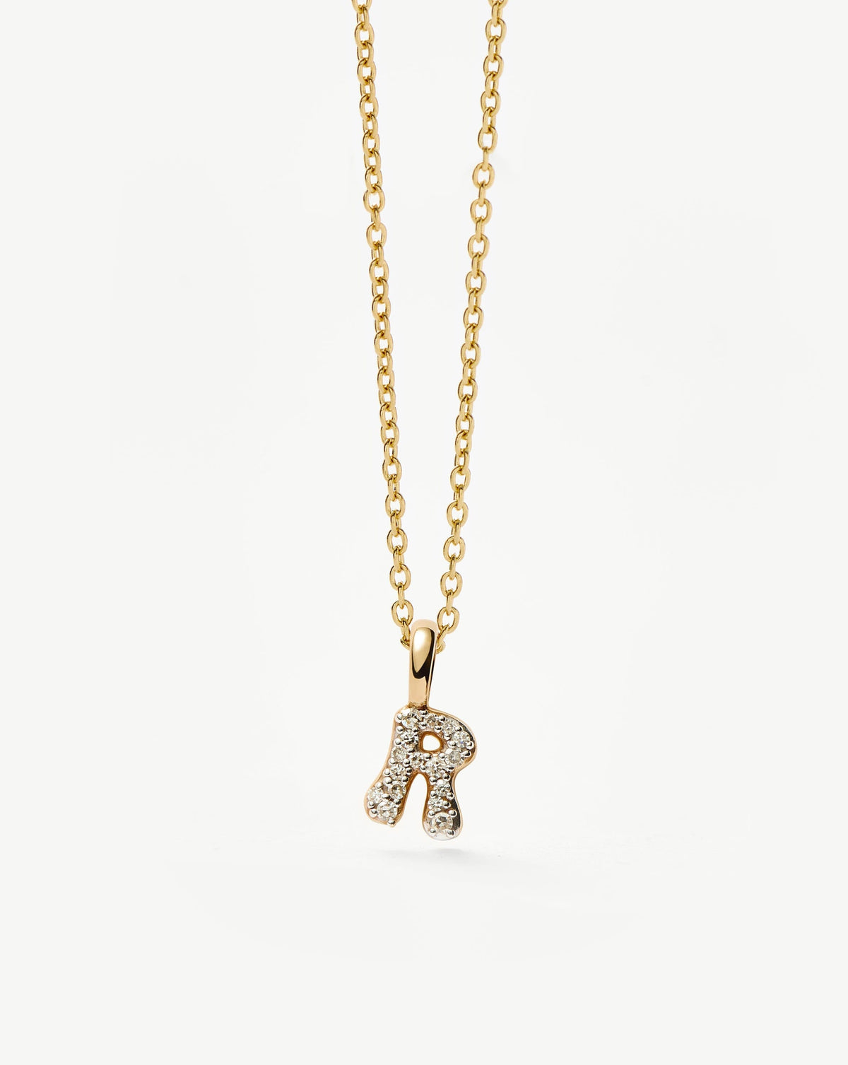 Solid Gold Diamond Initial Mini Pendant Necklace - R | 14ct Solid Yellow Gold Plated/Diamond