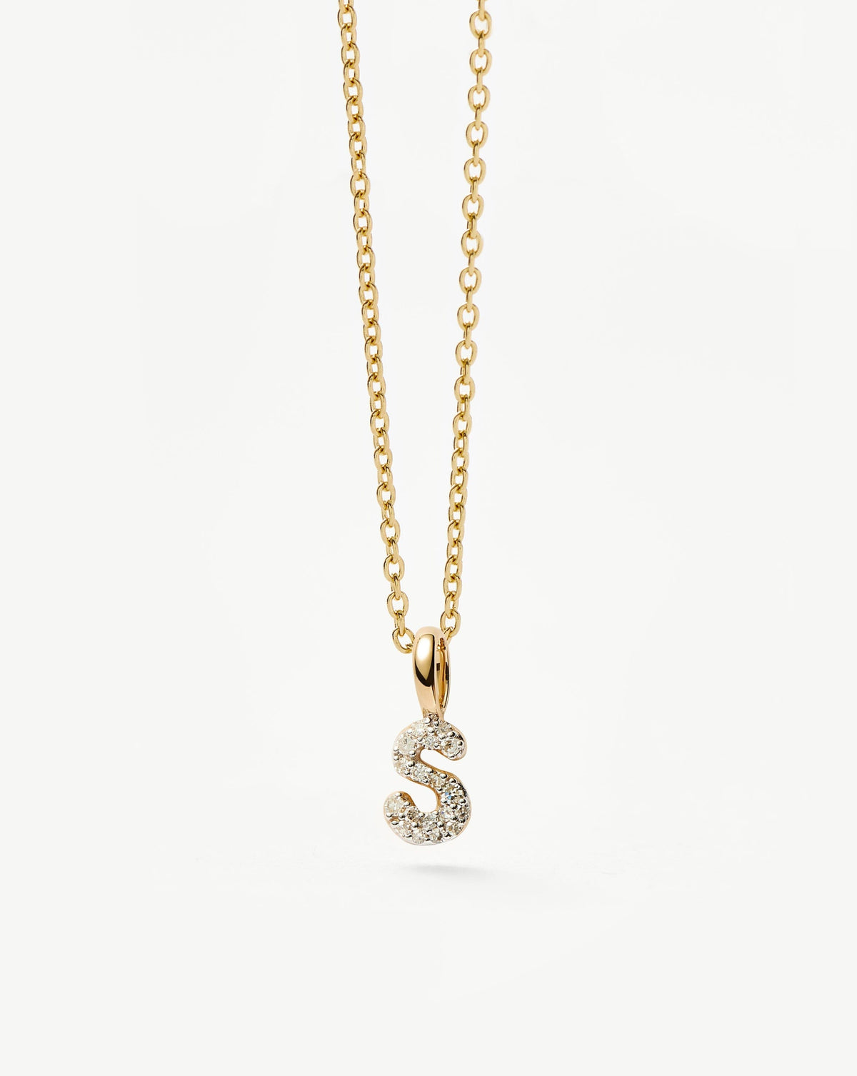 Solid Gold Diamond Initial Mini Pendant Necklace - S | 14ct Solid Yellow Gold Plated/Diamond