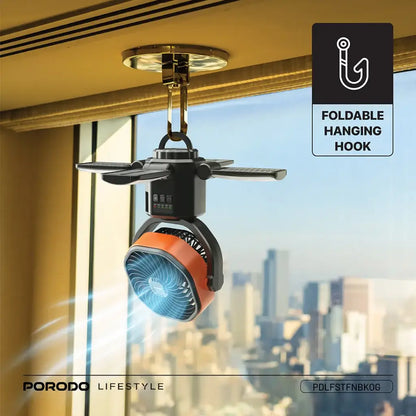 Porodo Lifestyle Suncharge Outdoor Solar Fan - Black & Orange