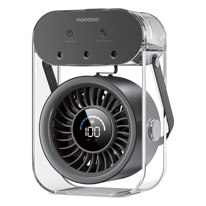 Porodo Lifestyle Chillo Aqua Portable Mist Fan with 500mL Large Water Tank - Black detail view