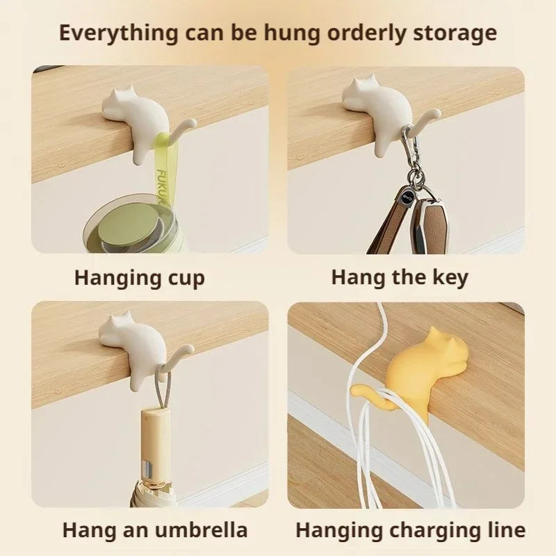 Fun Cat Design Key Hooks for Desk Table Edge Office Bag Storage Kawaii Home Decor Organizer Cute Space Saving Accessory