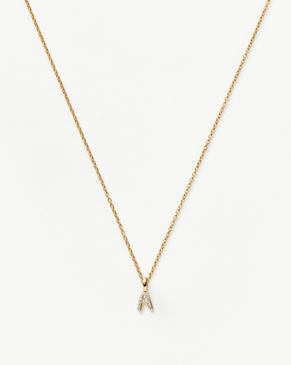 Solid Gold Diamond Initial Mini Pendant Necklace  - A | 14ct Solid Yellow Gold Plated/Diamond