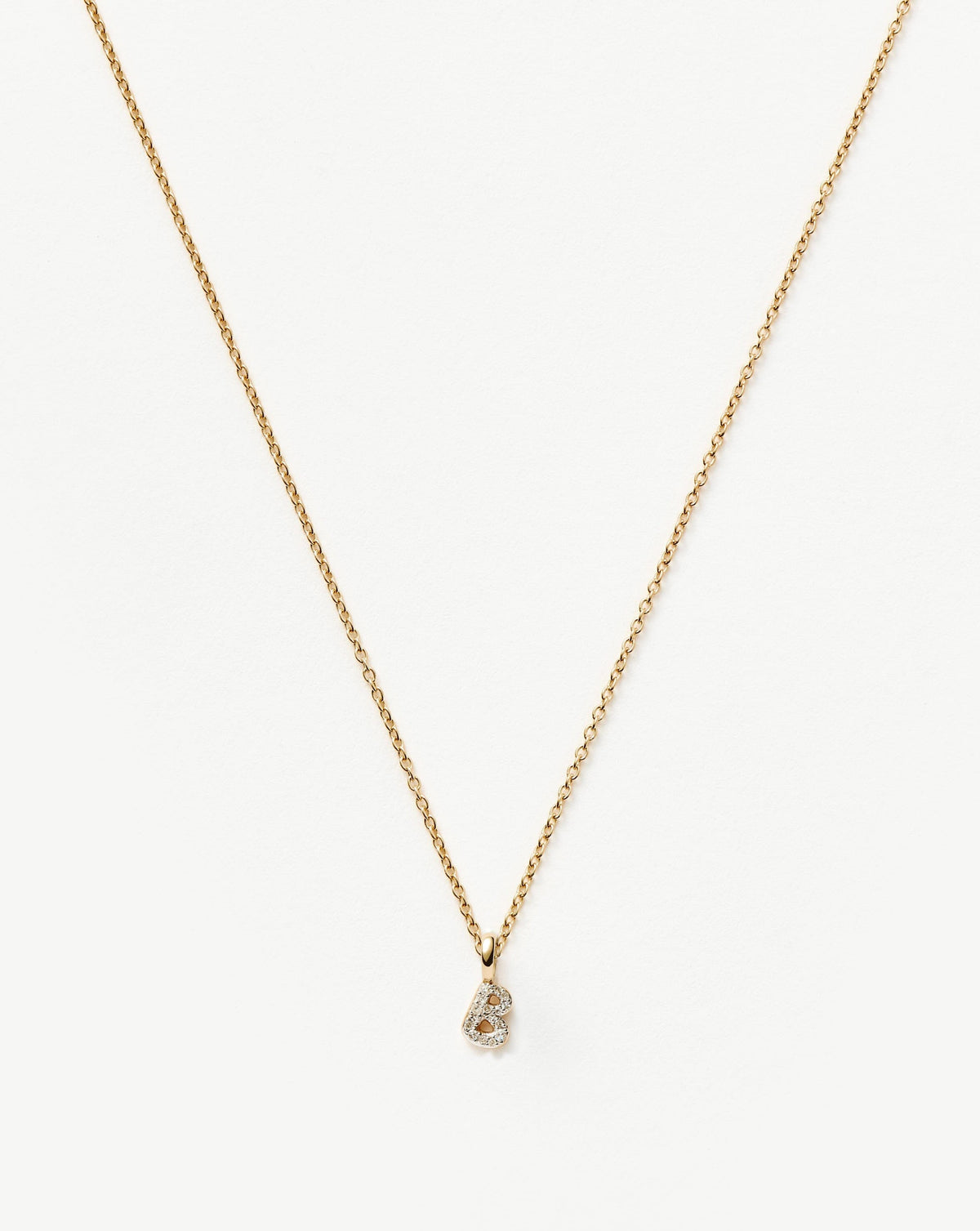 Solid Gold Diamond Initial Mini Pendant Necklace - B | 14ct Solid Yellow Gold Plated/Diamond