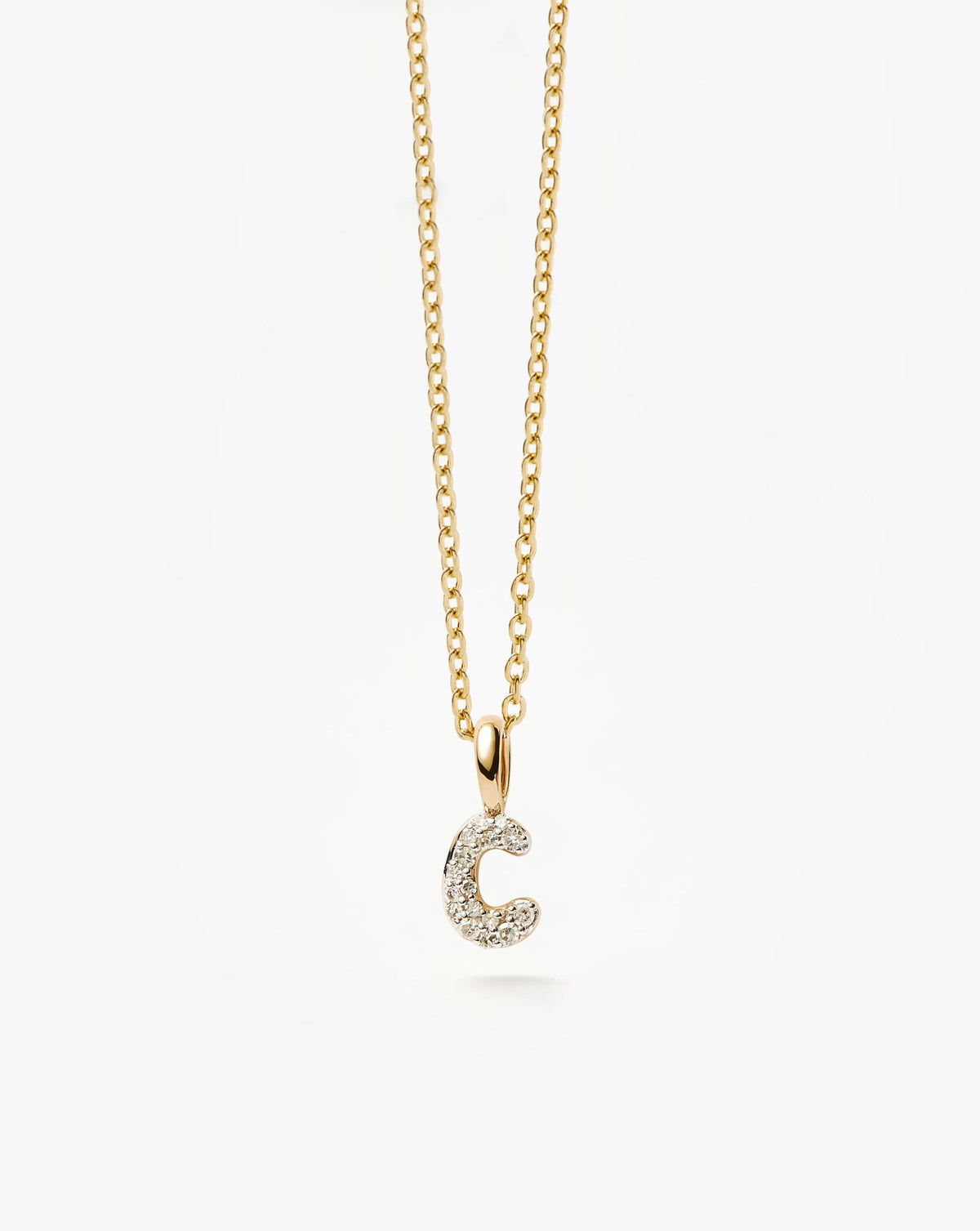 Solid Gold Diamond Initial Mini Pendant Necklace - C| 14ct Solid Yellow Gold Plated/Diamond