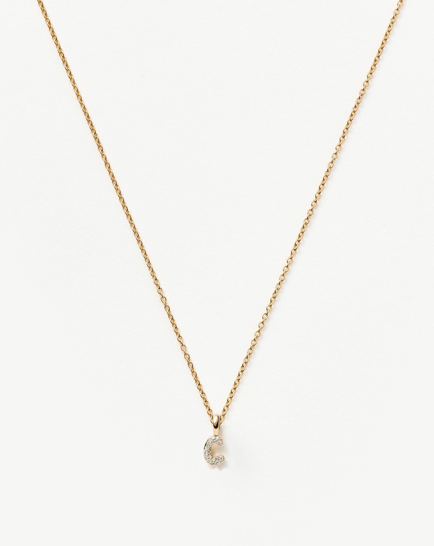 Solid Gold Diamond Initial Mini Pendant Necklace - C| 14ct Solid Yellow Gold Plated/Diamond