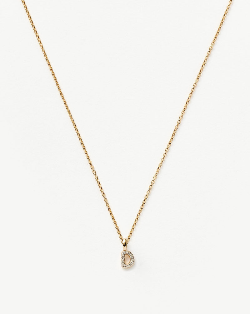 Solid Gold Diamond Initial Mini Pendant Necklace - D | 14ct Solid Yellow Gold Plated/Diamond