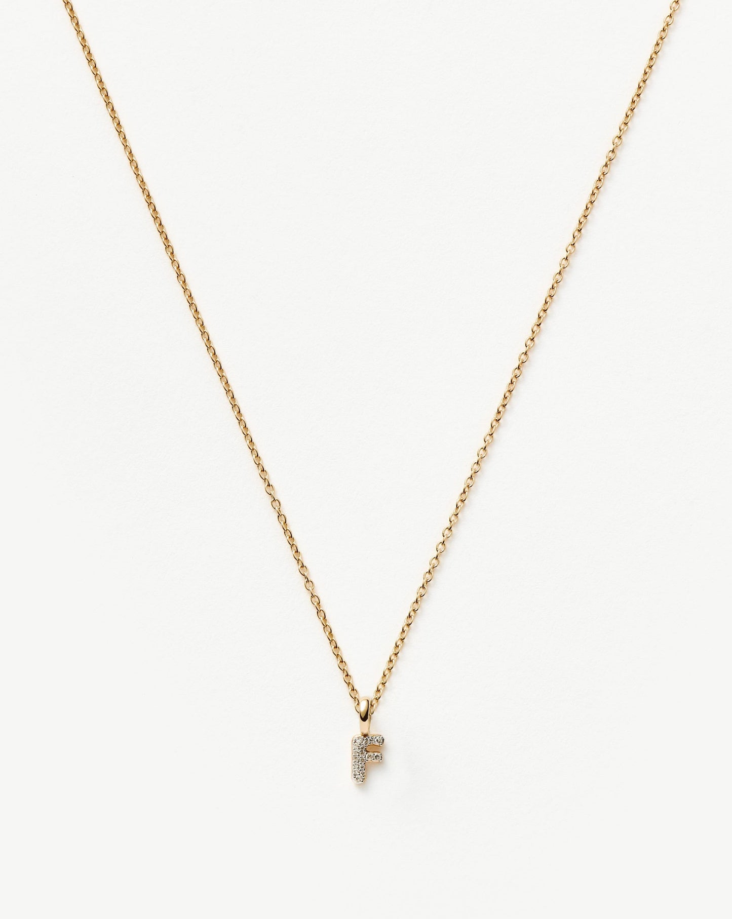 Solid Gold Diamond Initial Mini Pendant Necklace - F | 14ct Solid Yellow Gold Plated/Diamond
