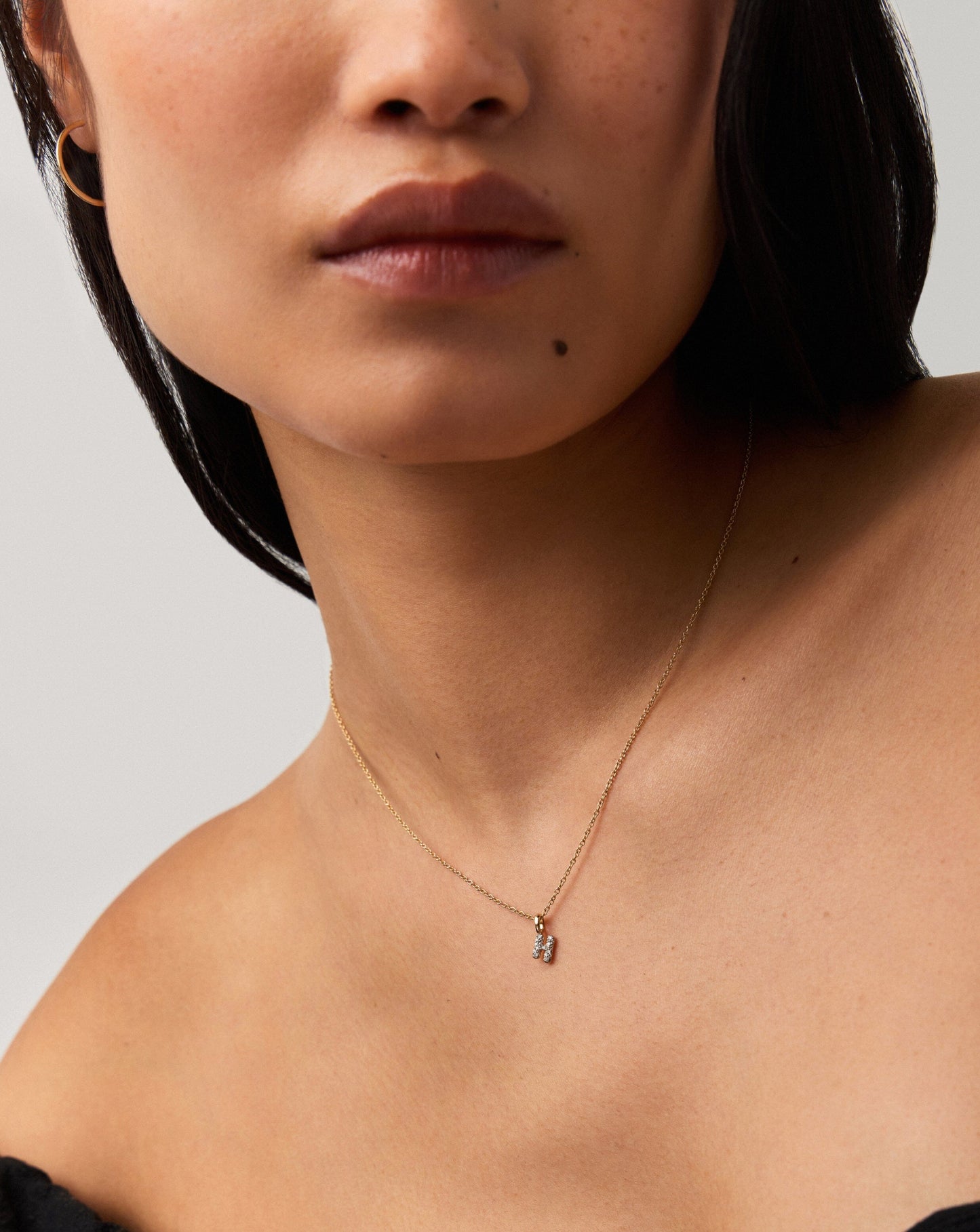 Solid Gold Diamond Initial Mini Pendant Necklace - H | 14ct Solid Yellow Gold Plated/Diamond