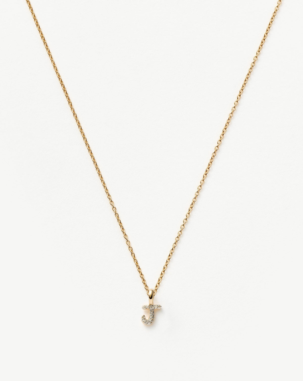 Solid Gold Diamond Initial Mini Pendant Necklace - J | 14ct Solid Yellow Gold Plated/Diamond