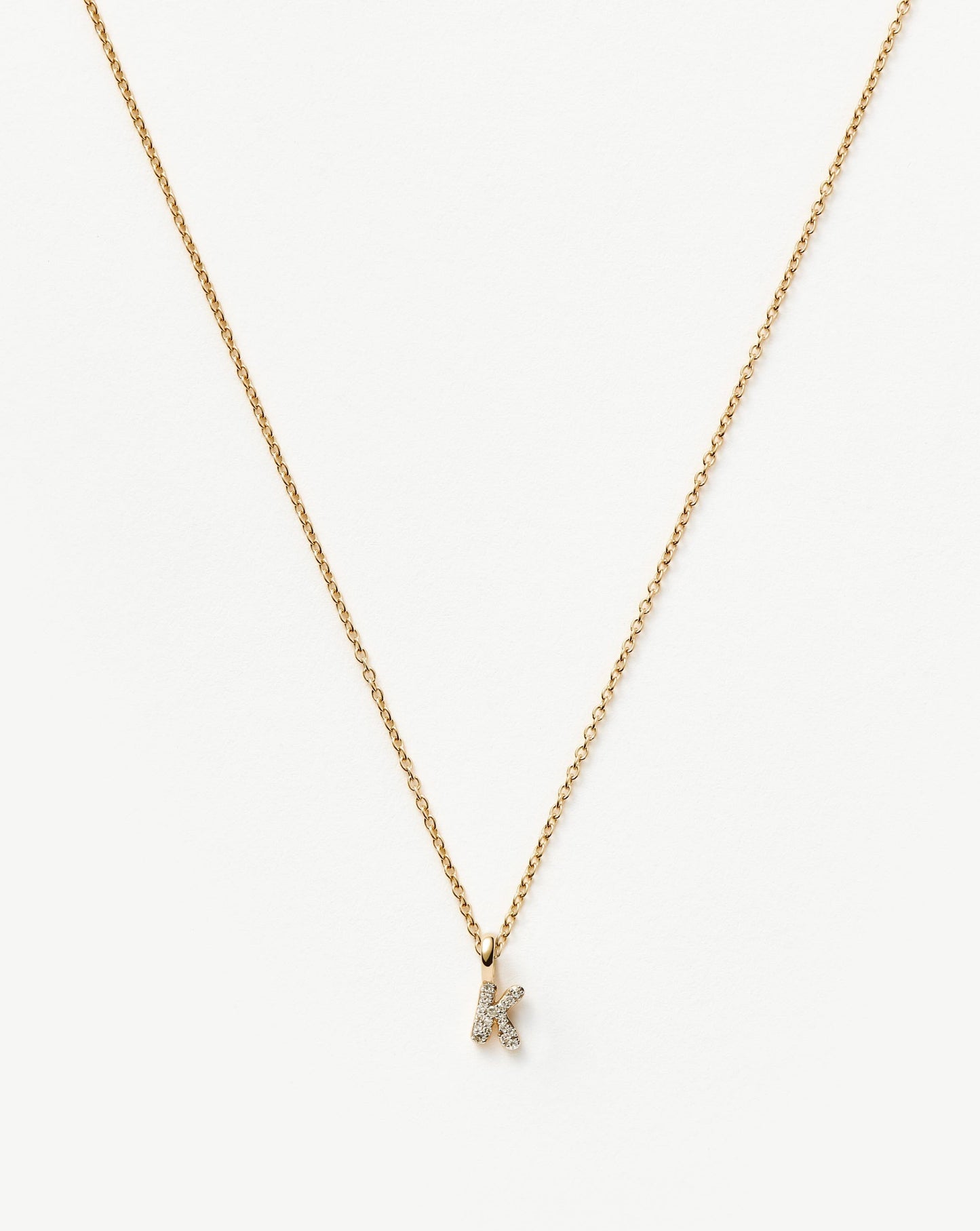 Solid Gold Diamond Initial Mini Pendant Necklace - K | 14ct Solid Yellow Gold Plated/Diamond