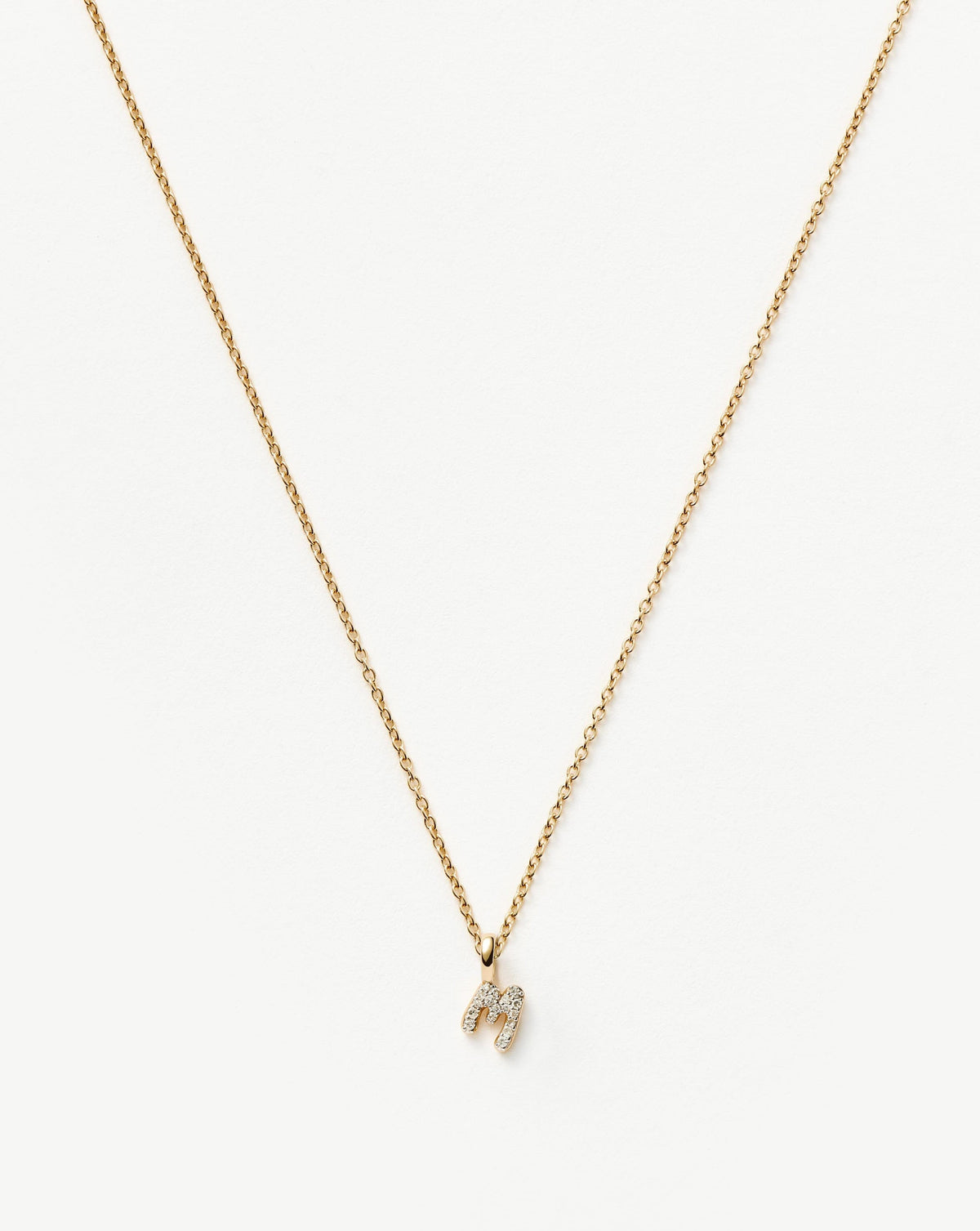 Solid Gold Diamond Initial Mini Pendant Necklace  - M | 14ct Solid Yellow Gold Plated/Diamond