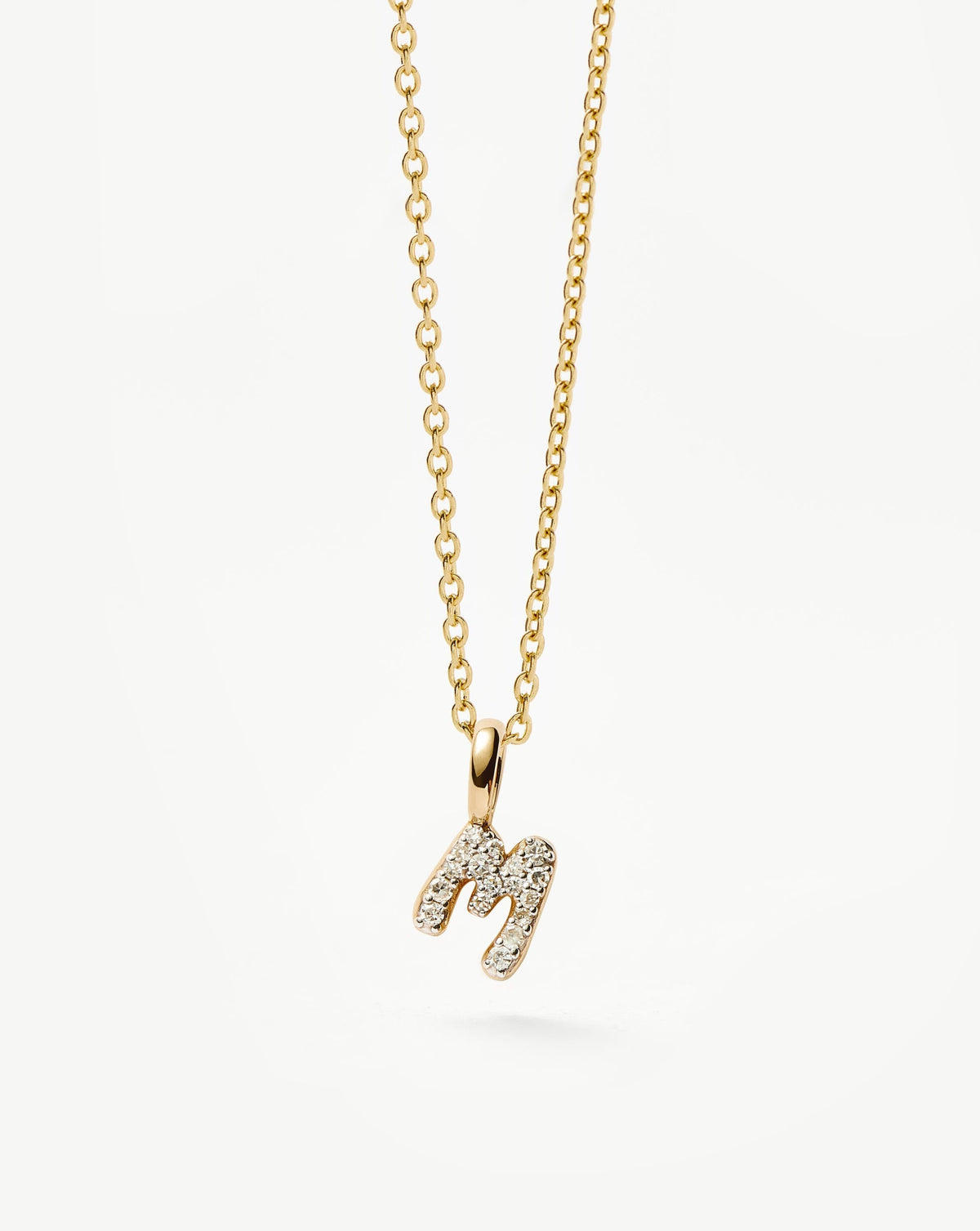 Solid Gold Diamond Initial Mini Pendant Necklace  - M | 14ct Solid Yellow Gold Plated/Diamond