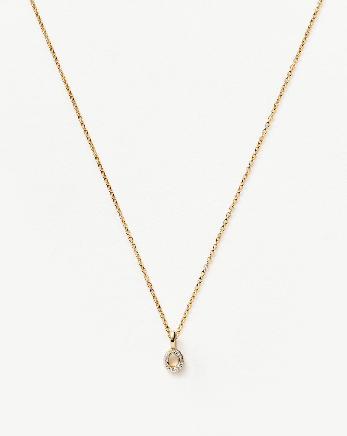 Solid Gold Diamond Initial Mini Pendant Necklace - O | 14ct Solid Yellow Gold Plated/Diamond