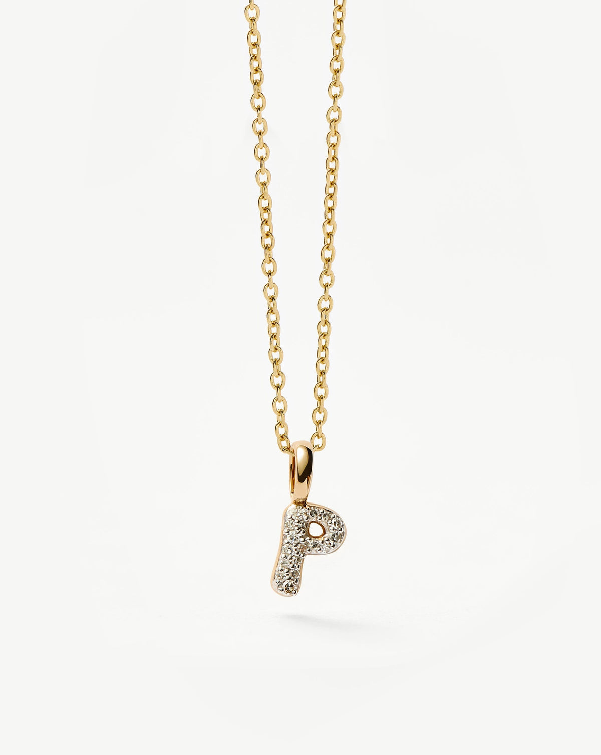 Solid Gold Diamond Initial Mini Pendant Necklace - P | 14ct Solid Yellow Gold Plated/Diamond