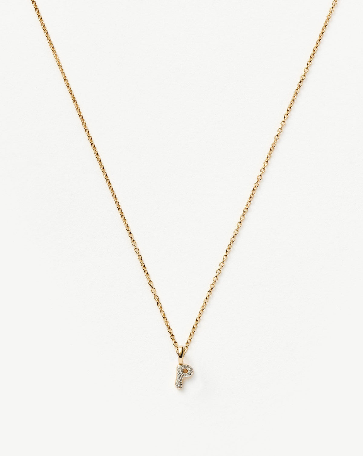 Solid Gold Diamond Initial Mini Pendant Necklace - P | 14ct Solid Yellow Gold Plated/Diamond
