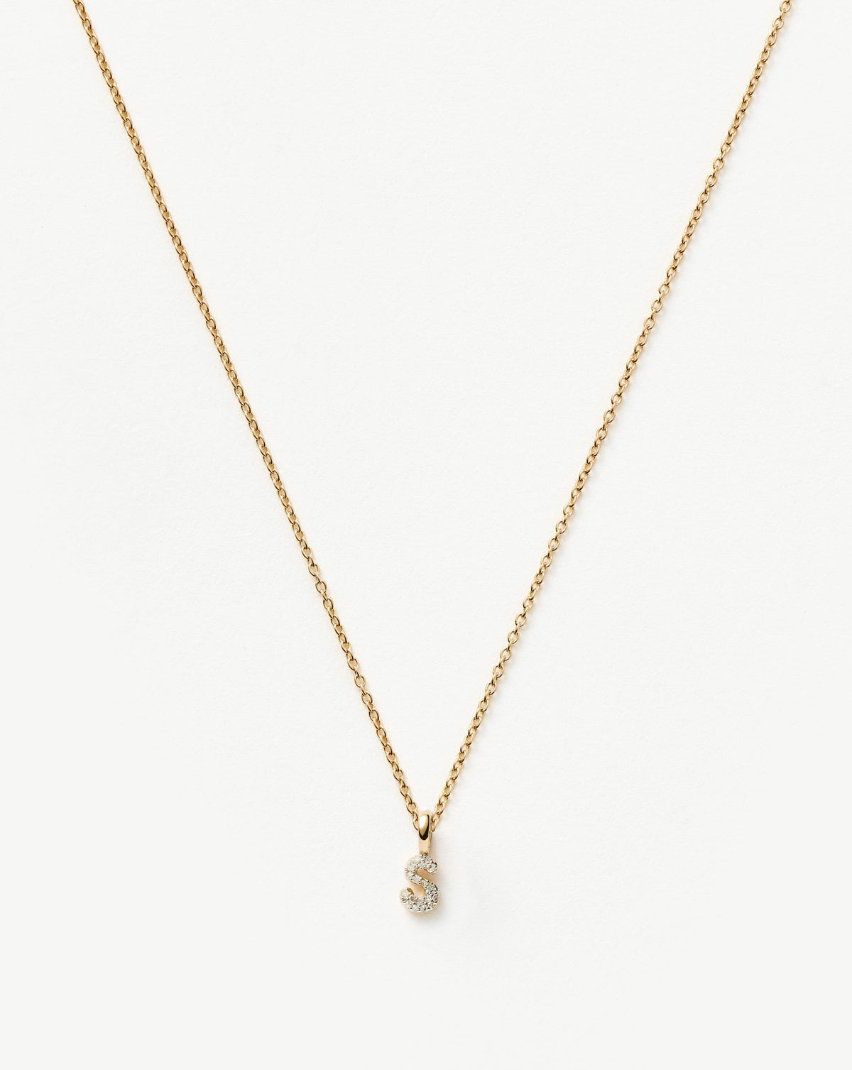 Solid Gold Diamond Initial Mini Pendant Necklace - S | 14ct Solid Yellow Gold Plated/Diamond