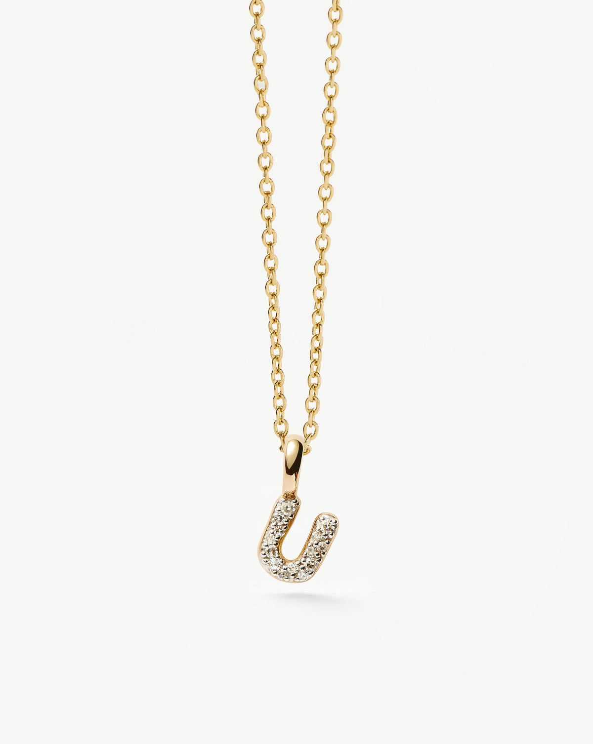 Solid Gold Diamond Initial Mini Pendant Necklace - U | 14ct Solid Yellow Gold Plated/Diamond