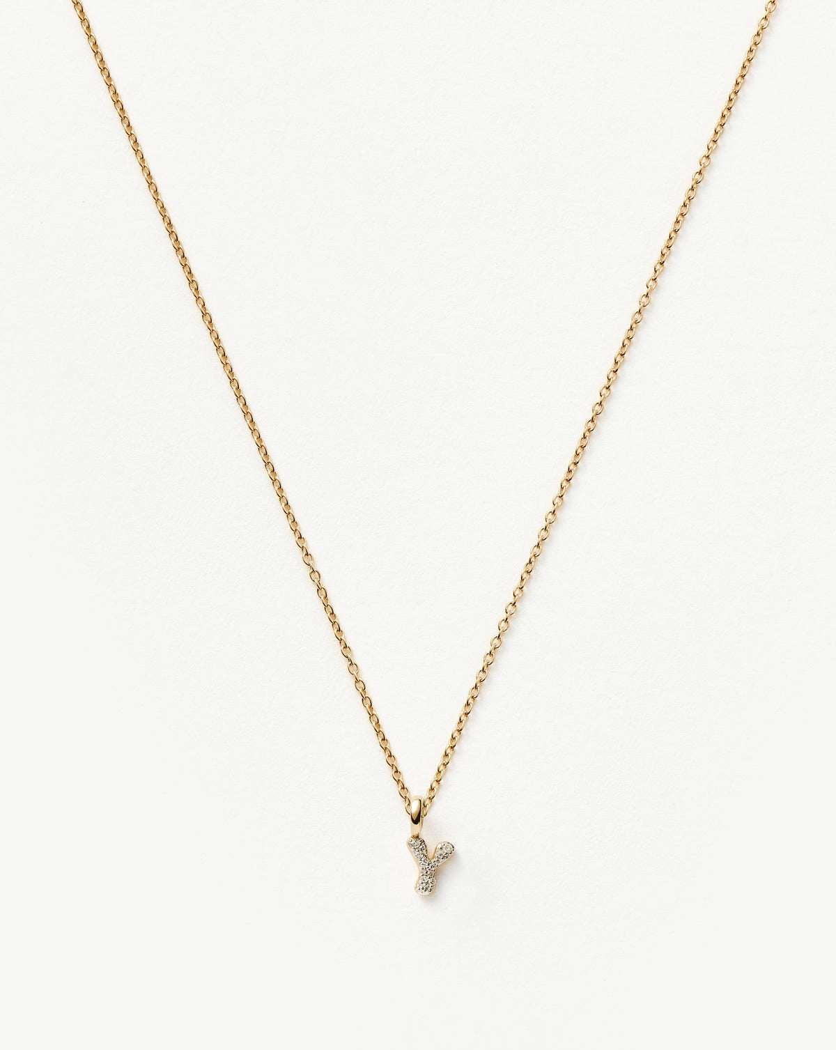 Solid Gold Diamond Initial Mini Pendant Necklace - Y | 14ct Solid Yellow Gold Plated/Diamond