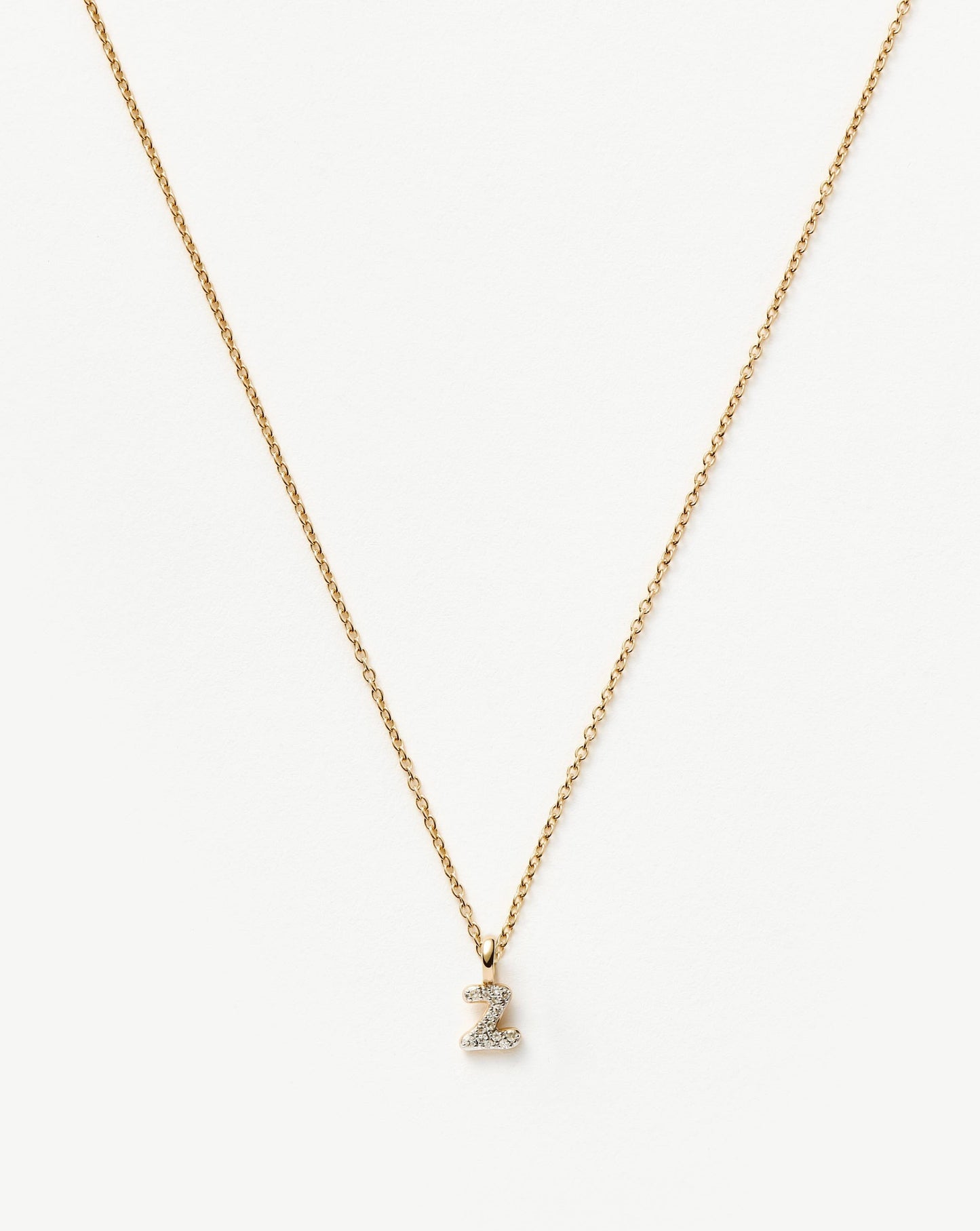 Solid Gold Diamond Initial Mini Pendant Necklace - Z | 14ct Solid Yellow Gold Plated/Diamond