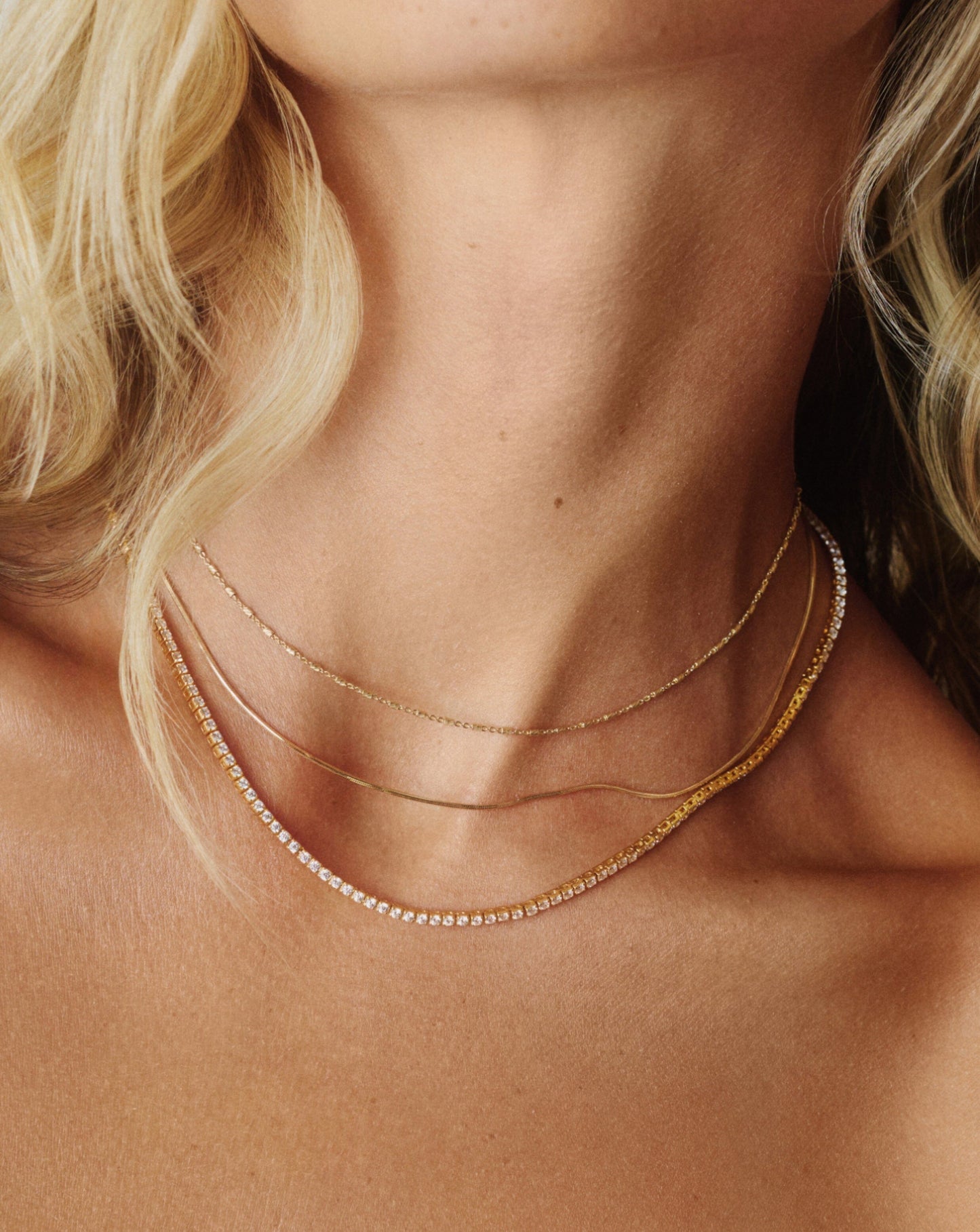 Solid Gold Square Snake Chain Necklace